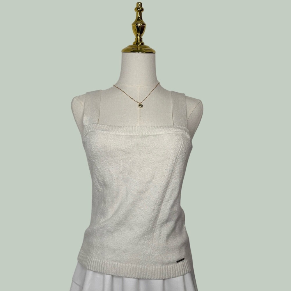 nautica white knit sweater soft cropped top marshmallow elegant coquette dainty